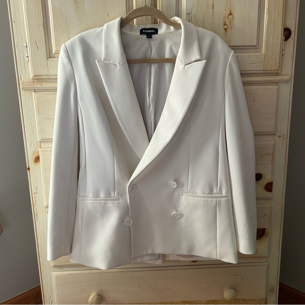 Express Ivory Blazer with Pinstripe Lining